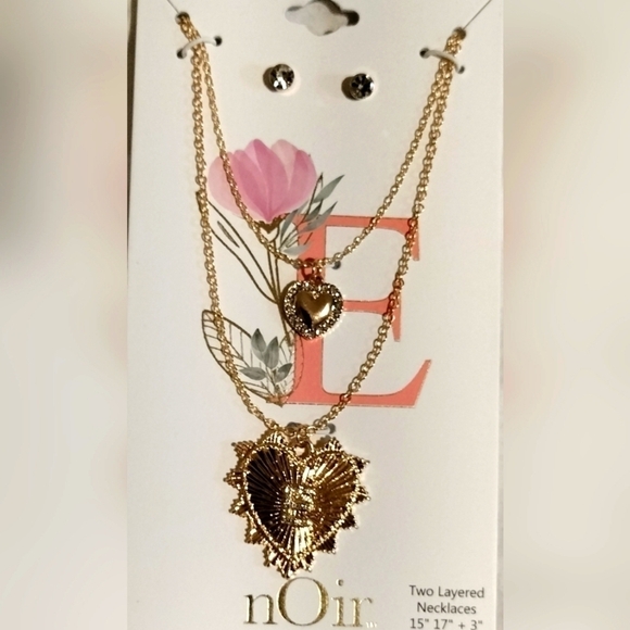 nOir Jewelry Jewelry - nOir Gold Necklace with Earrings Set Letter E